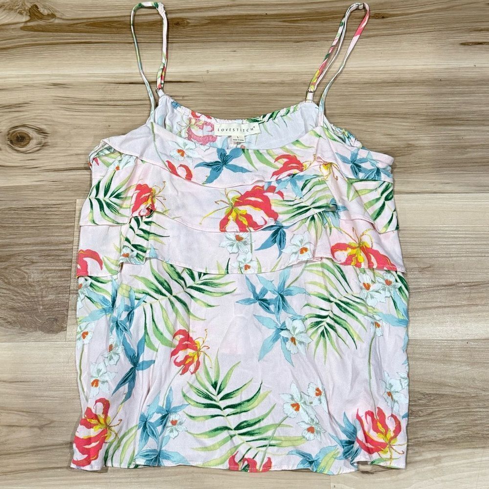 Lovestitch Tropical Ruffle Tank Top Floral Women’s Large